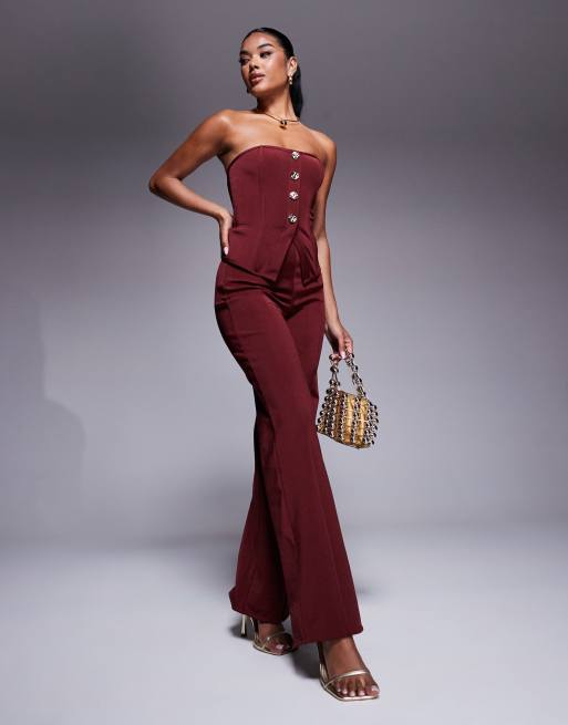 ASOS DESIGN - Pantaloni dritti avvolgenti color bordeaux in coordinato