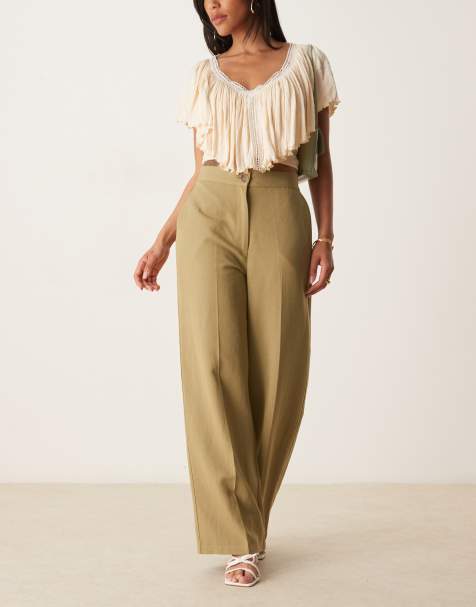 ASOS DESIGN - Pantaloni dritti comodi kaki in misto lino - view 1