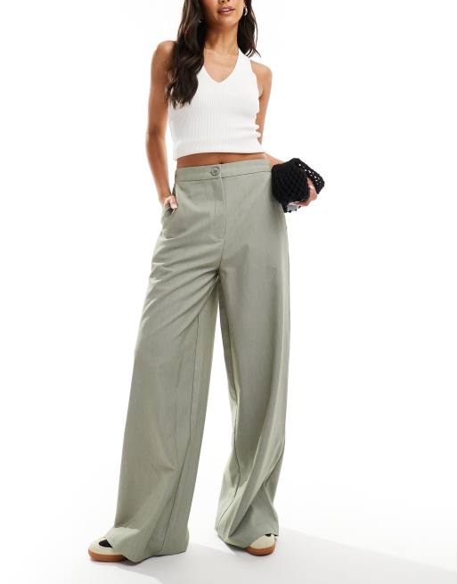 ASOS DESIGN - Pantaloni dritti comodi sartoriali verde oliva