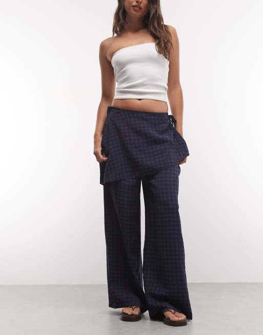 ASOS DESIGN pantaloni dritti con dettaglio gonna a quadretti navy, 2 di 5