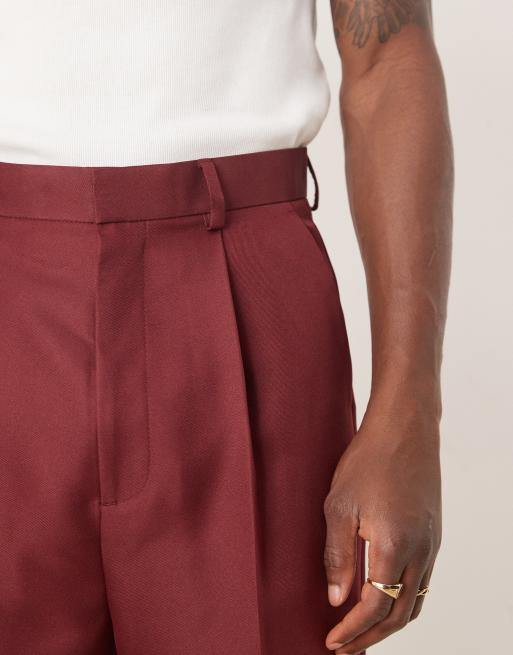 ASOS DESIGN - Pantaloni dritti da abito in raso bordeaux opaco, 3 di 5