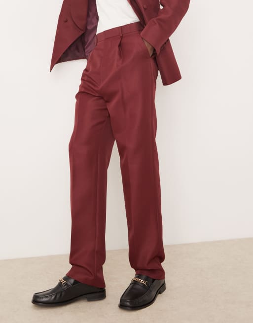 ASOS DESIGN - Pantaloni dritti da abito in raso bordeaux opaco, 4 di 5