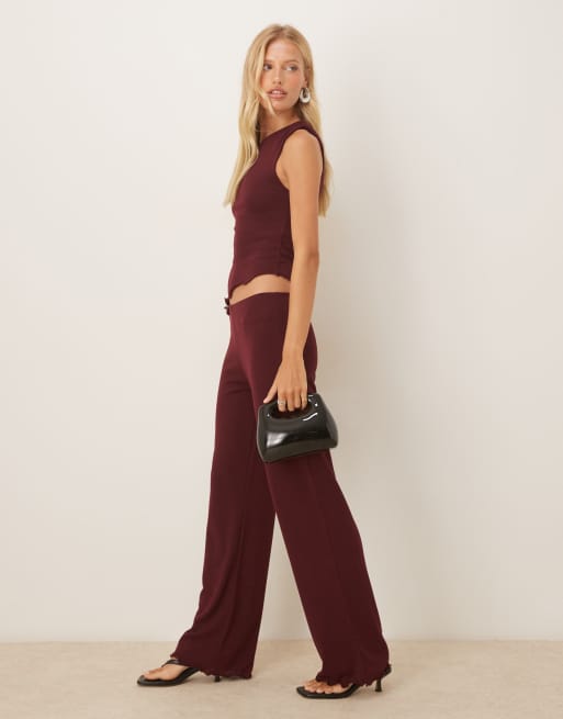 ASOS DESIGN - Pantaloni dritti effetto maglia bordeaux in coordinato, 2 di 5