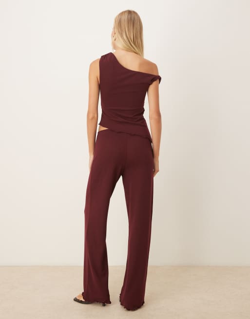 ASOS DESIGN - Pantaloni dritti effetto maglia bordeaux in coordinato, 3 di 5