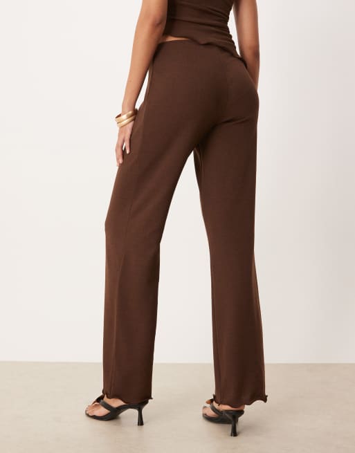 ASOS DESIGN - Pantaloni dritti effetto maglia marrone scuro in coordinato, 2 di 5