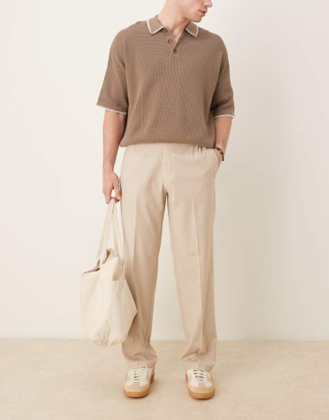 ASOS DESIGN - Pantaloni dritti eleganti effetto lino color cammello con vita elasticizzata in coordinato - view 1