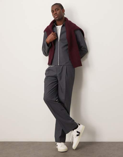 ASOS DESIGN - Pantaloni dritti eleganti grigi a scacchi con vita elasticizzata in coordinato, 2 di 5