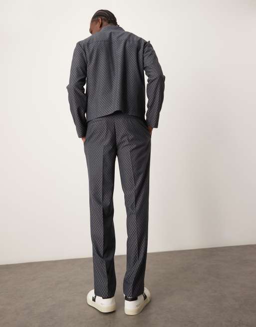 ASOS DESIGN - Pantaloni dritti eleganti grigi a scacchi con vita elasticizzata in coordinato, 4 di 5
