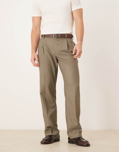 ASOS DESIGN - Pantaloni dritti eleganti kaki testurizzati con pieghe doppie - view 1