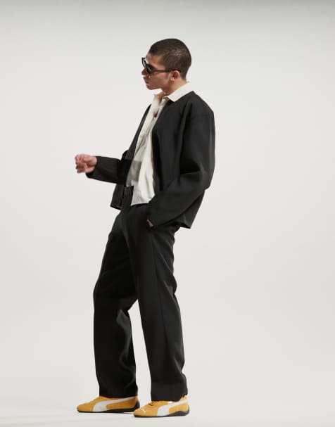 ASOS DESIGN - Pantaloni dritti eleganti neri a coste con vita elasticizzata in coordinato - view 1