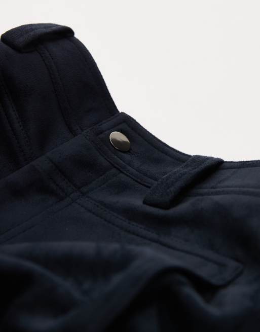 ASOS DESIGN - Pantaloni dritti in camoscio sintetico color blu navy con cuciture, 4 di 5