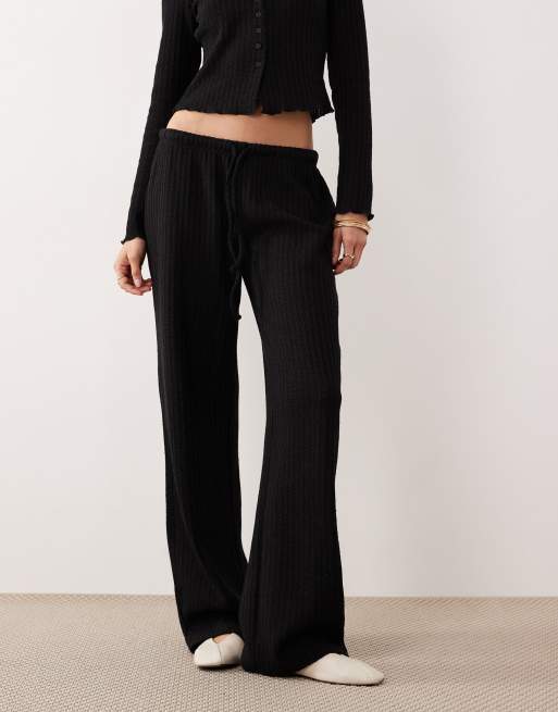ASOS DESIGN - Pantaloni dritti in maglia testurizzata neri allacciati in vita, 2 di 5