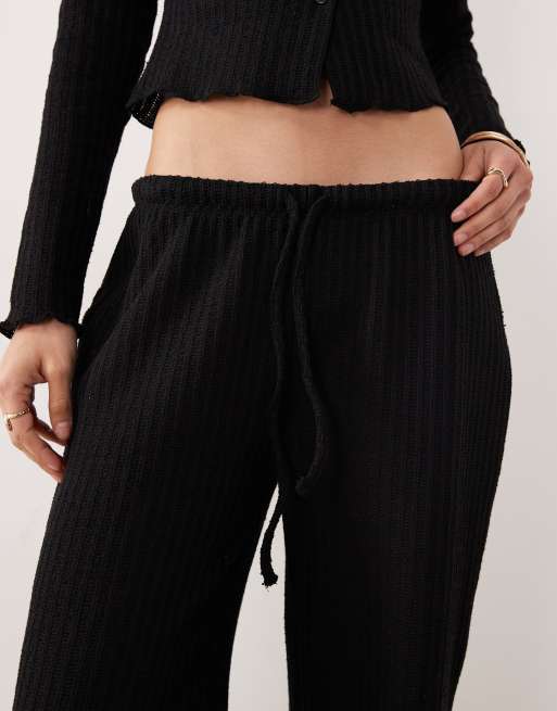ASOS DESIGN - Pantaloni dritti in maglia testurizzata neri allacciati in vita, 3 di 5