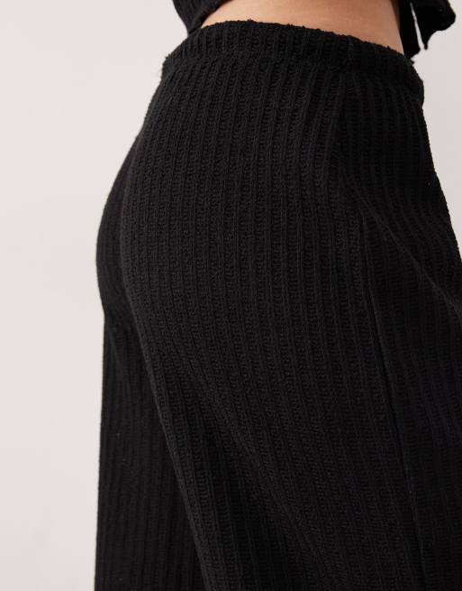 ASOS DESIGN - Pantaloni dritti in maglia testurizzata neri allacciati in vita, 5 di 5