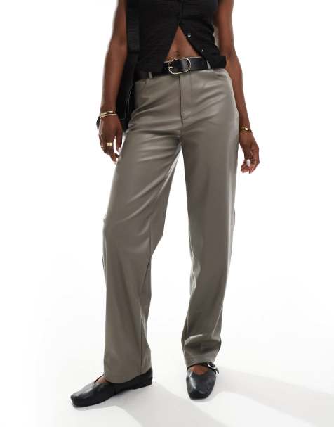 ASOS DESIGN - Pantaloni dritti in pelle sintetica color mocha - view 1