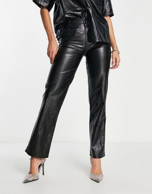 ASOS DESIGN crackle faux leather straight leg trouser in black co-ord - ASOS Price Checker