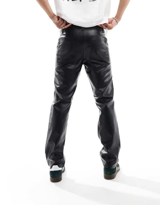 ASOS DESIGN - Pantaloni dritti in pelle sintetica neri con zip sul davanti, 5 di 5