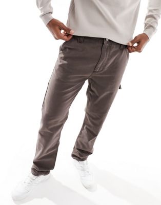 ASOS DESIGN straight leg canvas carpenter trousers in washed brown - ASOS Price Checker