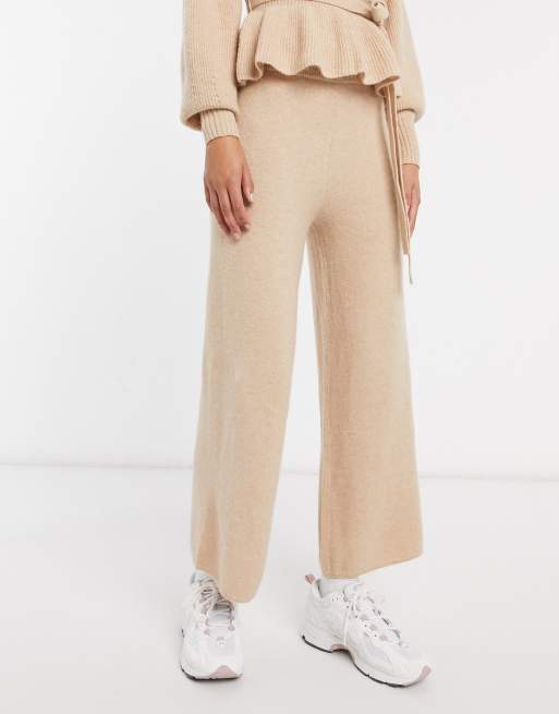 ASOS DESIGN - Pantaloni dritti lavorati a maglia color avena in coordinato