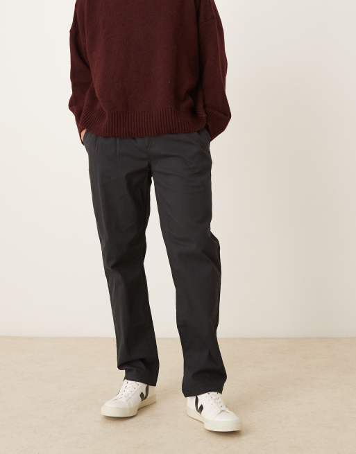 ASOS DESIGN - Pantaloni dritti neri con pieghe e dettaglio raccolto laterale