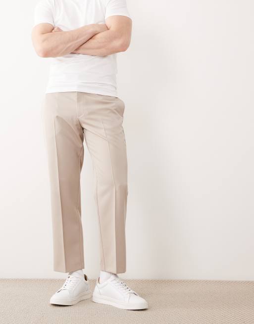 ASOS DESIGN - Pantaloni dritti sartoriali color pietra