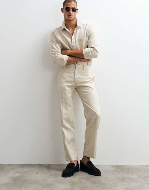 ASOS DESIGN - Pantaloni dritti sartoriali in misto lino beige - view 1