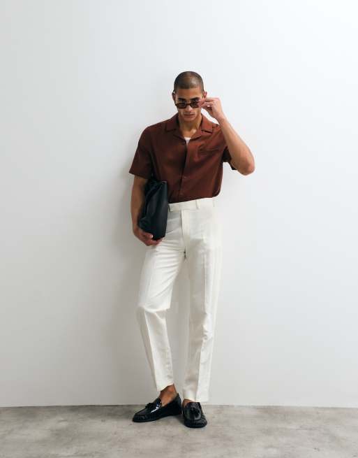 ASOS DESIGN - Pantaloni dritti sartoriali in misto lino bianchi, 2 di 5