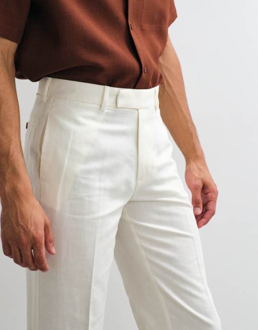 ASOS DESIGN - Pantaloni dritti sartoriali in misto lino bianchi, 3 di 5