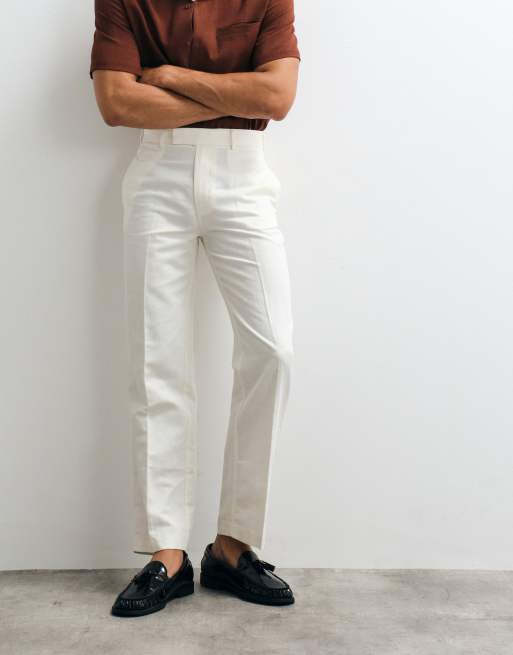 ASOS DESIGN - Pantaloni dritti sartoriali in misto lino bianchi, 4 di 5