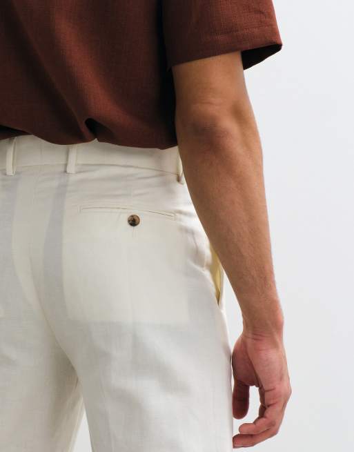 ASOS DESIGN - Pantaloni dritti sartoriali in misto lino bianchi, 5 di 5