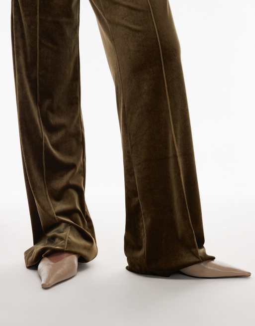 ASOS DESIGN - Pantaloni dritti slim sartoriali in velluto verde oliva, 5 di 5
