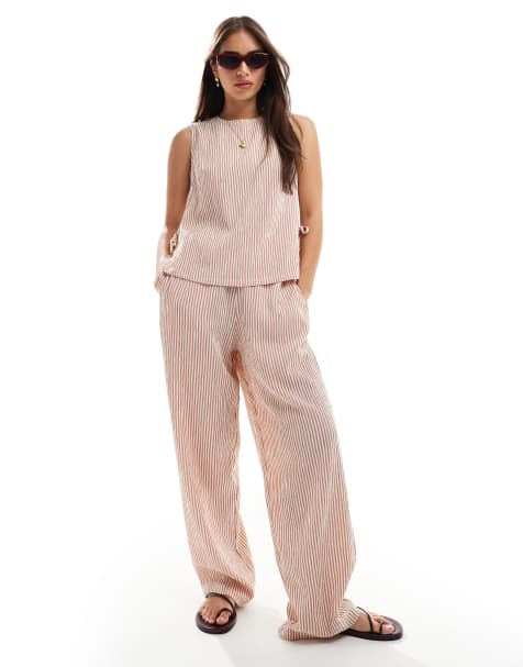 ASOS DESIGN - Pantaloni dritti testurizzati rosa a righe in coordinato - view 1