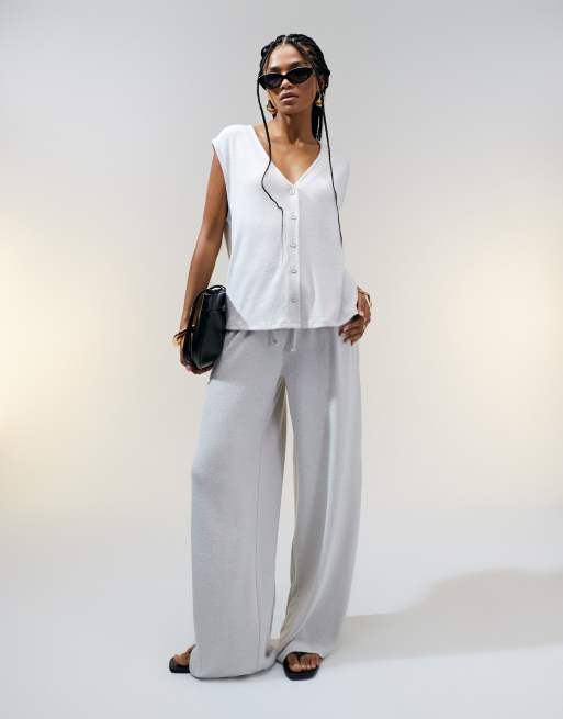 ASOS DESIGN - Pantaloni e gilet oversize in maglia testurizzata color pietra