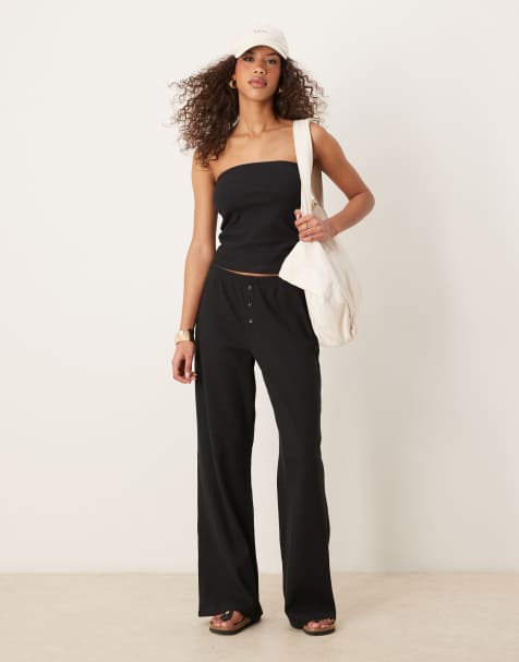 ASOS DESIGN - Pantaloni e top a fascia taglio lungo nero in piqué - view 1