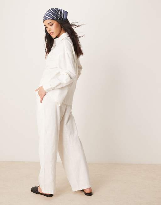 ASOS DESIGN - Pantaloni effetto lino bianco sporco in coordinato, 4 di 5