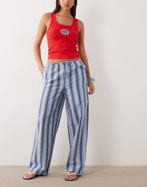 ASOS DESIGN - Pantaloni effetto lino blu a righe - view 1