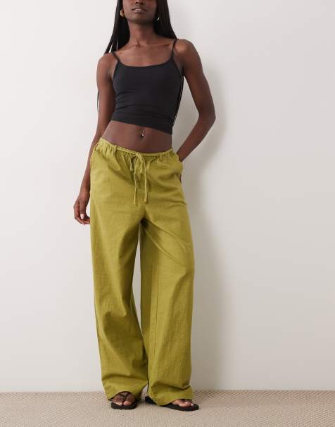 ASOS DESIGN - Pantaloni effetto lino verde oliva - view 1