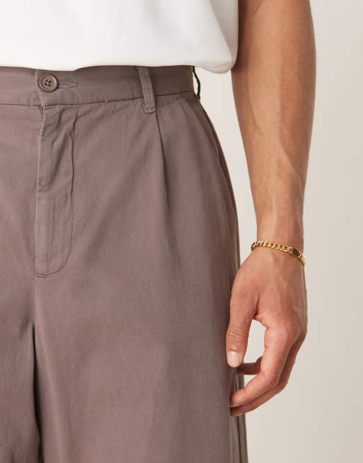 ASOS DESIGN - Pantaloni eleganti a ferro di cavallo marroni con pieghe sul davanti, 5 di 5