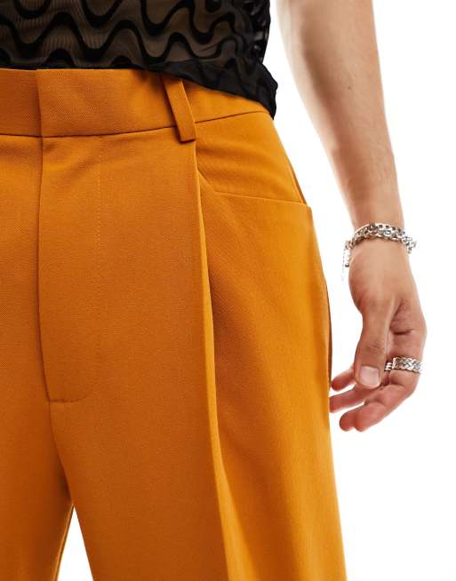 ASOS DESIGN - Pantaloni eleganti a fondo ampio arancione bruciato con tasche frontali, 5 di 5