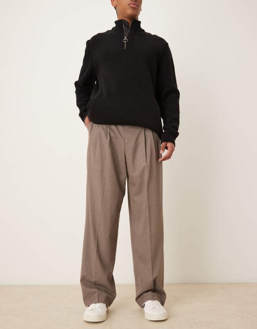 ASOS DESIGN - Pantaloni eleganti a fondo ampio beige in flanella con pieghe triple , 2 di 5