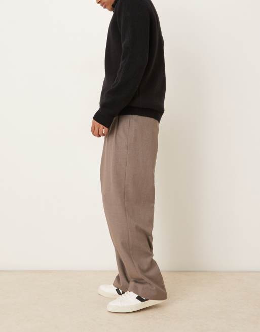 ASOS DESIGN - Pantaloni eleganti a fondo ampio beige in flanella con pieghe triple , 3 di 5