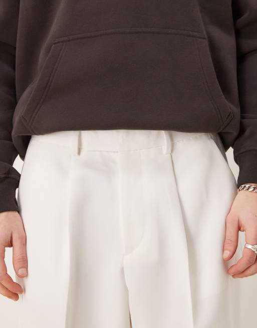 ASOS DESIGN - Pantaloni eleganti a fondo ampio bianchi con pieghe sul davanti, 4 di 5