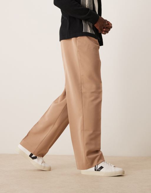 ASOS DESIGN Pantaloni eleganti a fondo ampio cammello con piega sul davanti