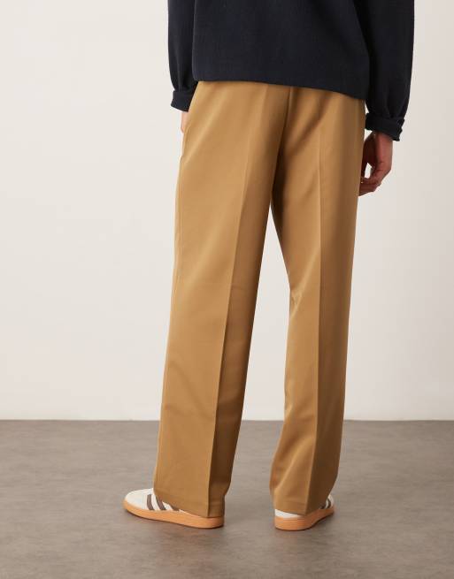 ASOS DESIGN - Pantaloni eleganti a fondo ampio cammello con piega sul davanti, 2 di 5
