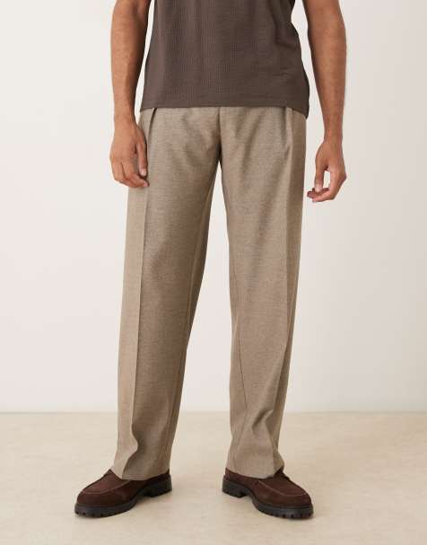 ASOS DESIGN - Pantaloni eleganti a fondo ampio color ciottolo testurizzato con pieghe - view 1