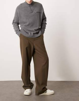 ASOS DESIGN - Pantaloni eleganti a fondo ampio color marrone scuro - view 1