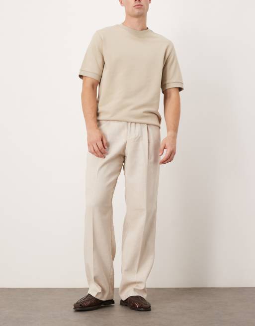 ASOS DESIGN - Pantaloni eleganti a fondo ampio color pietra a pieghe, 2 di 5