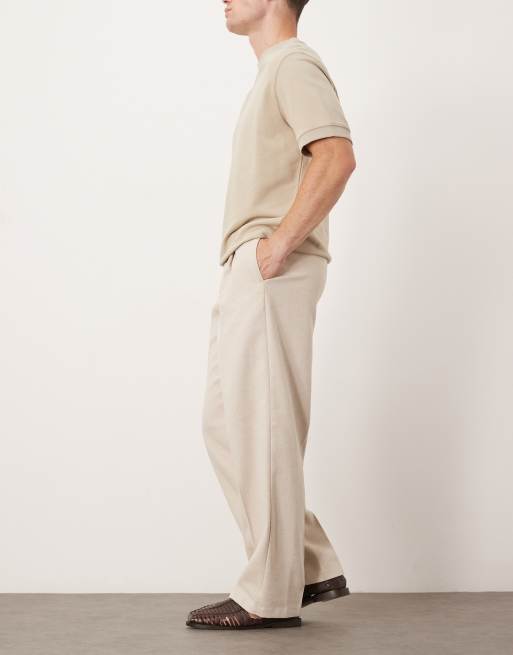 ASOS DESIGN - Pantaloni eleganti a fondo ampio color pietra a pieghe, 3 di 5