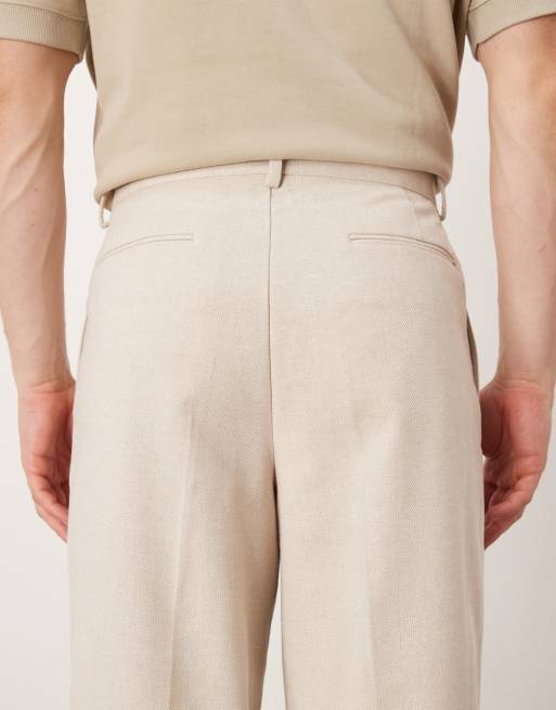 ASOS DESIGN - Pantaloni eleganti a fondo ampio color pietra a pieghe, 5 di 5