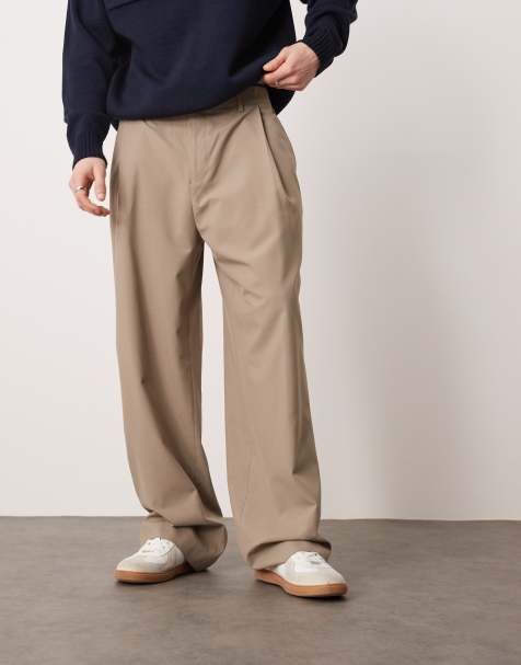ASOS DESIGN - Pantaloni eleganti a fondo ampio color pietra con pieghe profonde - view 1